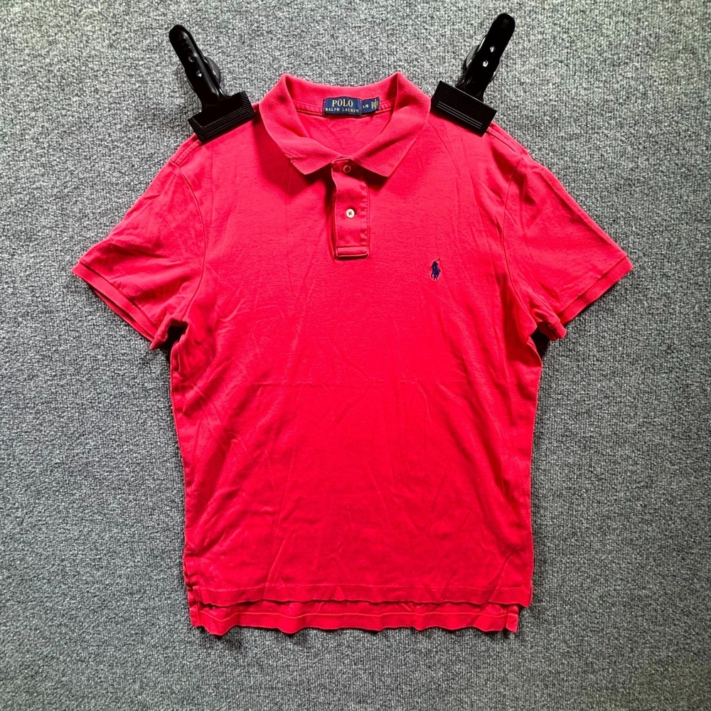 Polo Ralph Lauren Shirt Men's Large Red Blue Pony Knit Cotton Golf Performance